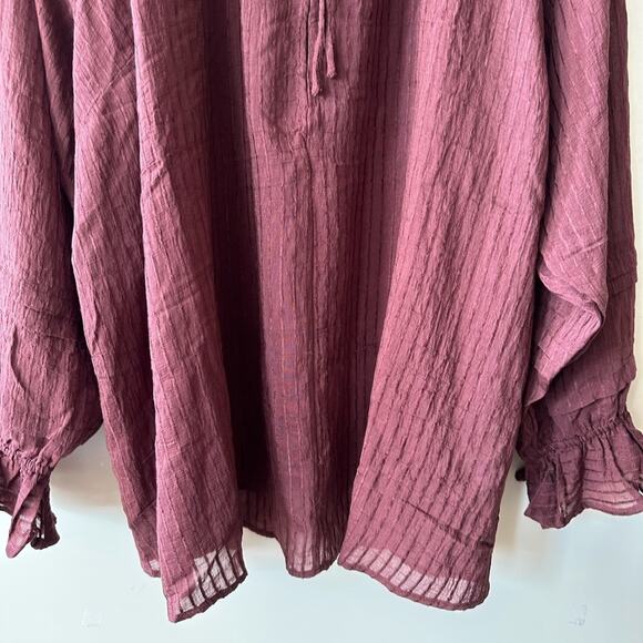 Torrid Maroon Stripe Gauze Lace Up Peasant Top size 3 - Picture 14 of 16